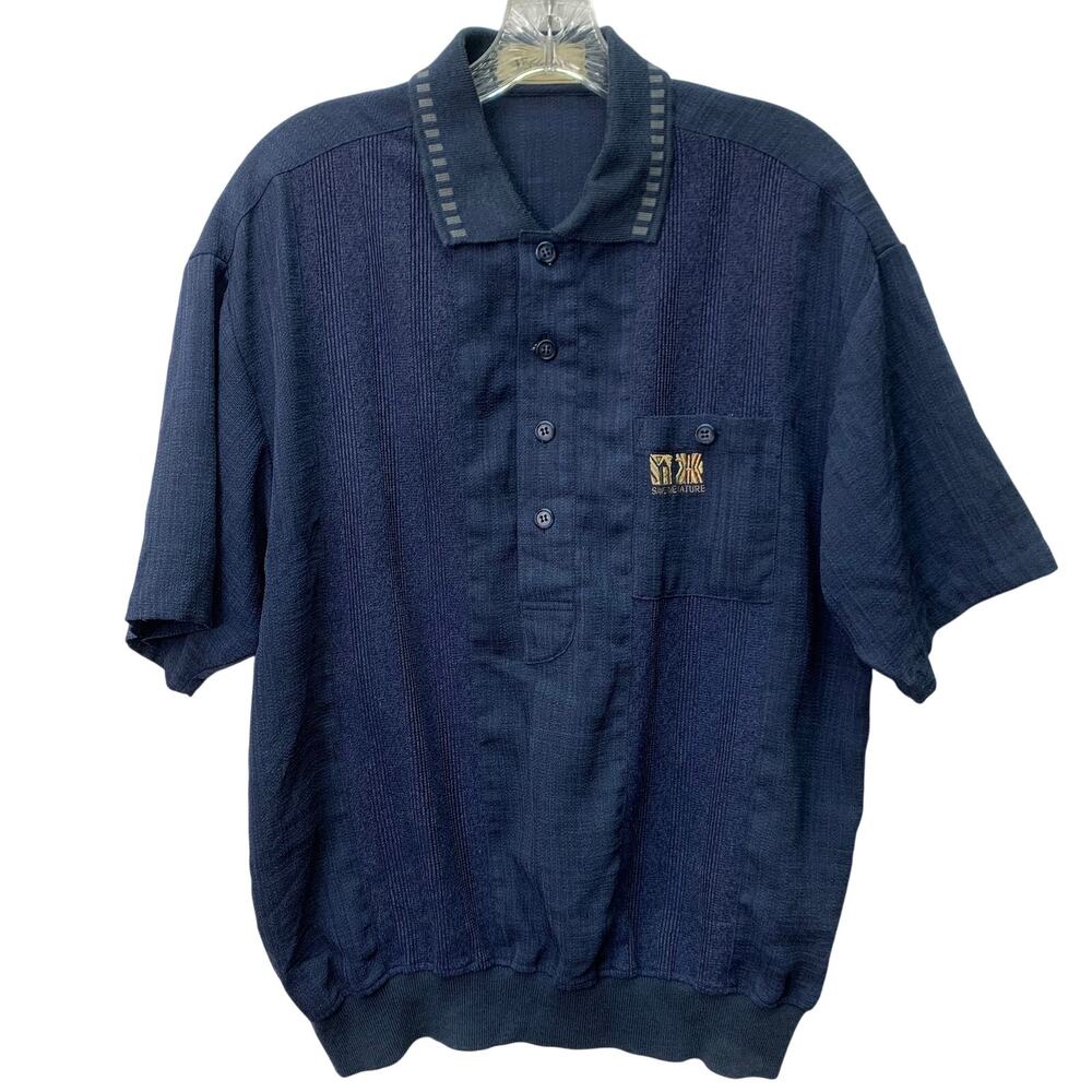VTG Lindbergh Mens Large Blue Save the Nature Woven Short Sleeve Polo Shirt